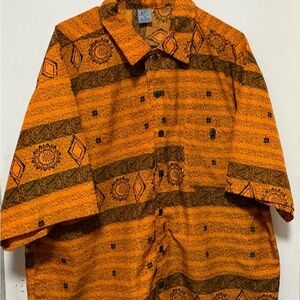 Claudio Nucci Men’s Short-Sleeve Button-Down Shirt Orange Black 2X